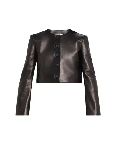 Brandon Maxwell Ryder Leather Cropped Box Jacket | Thumbnail 1 Brandon Maxwell Ryder Leather Cropped Box Jacket | Thumbnail 1