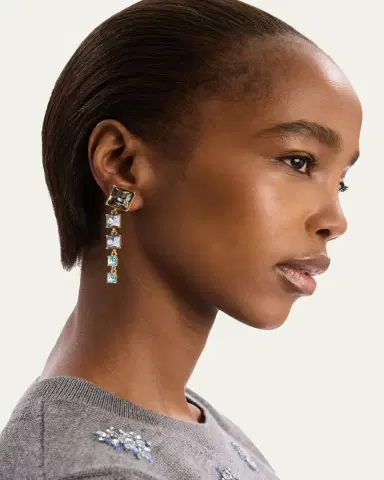 Oscar de la Renta Square-Cut Rhinestone Dangle Earrings | Thumbnail 2