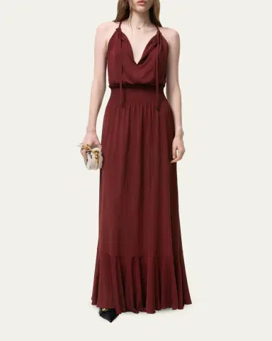 Burberry Leona Smocked Drawstring Halter Maxi Dress | Thumbnail 2