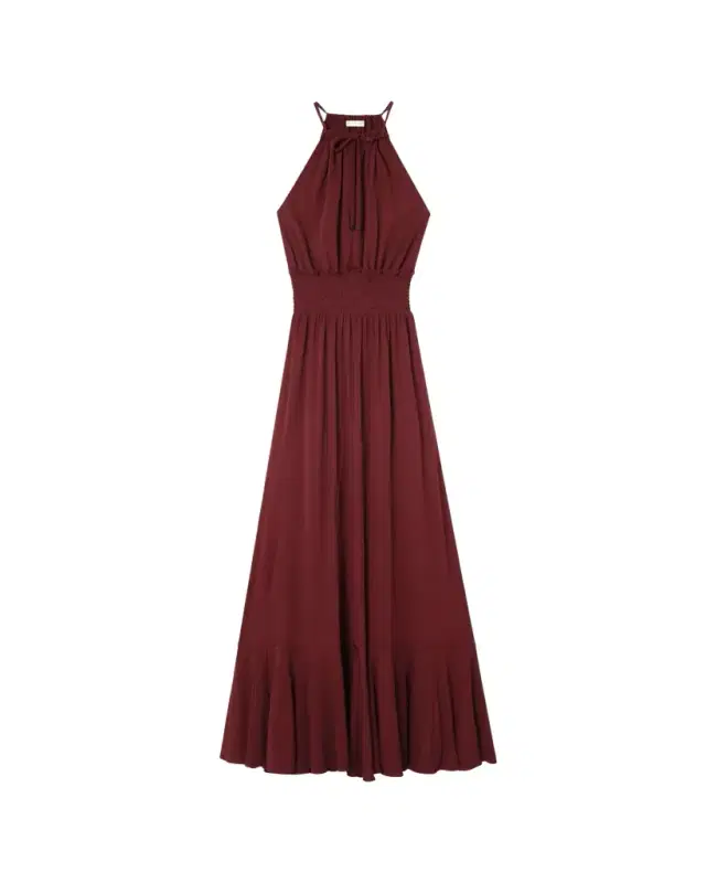 Leona Smocked Drawstring Halter Maxi Dress