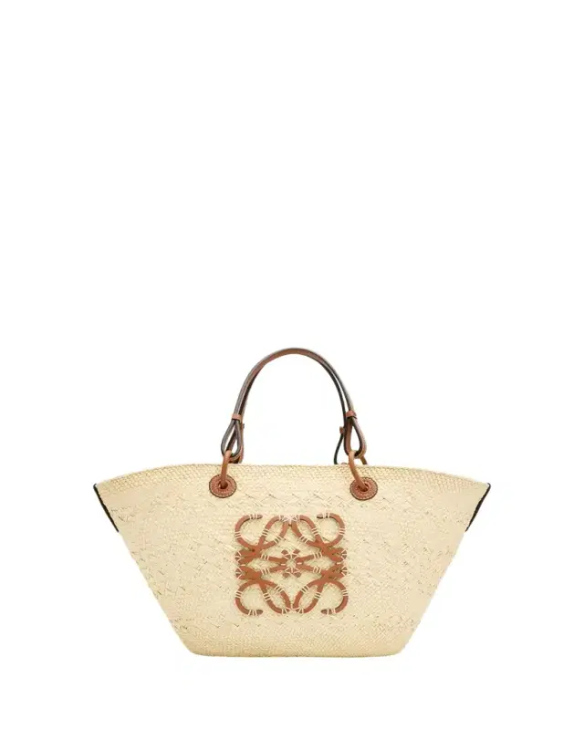 Anagram Woven Palm Leaf Basket Tote Bag