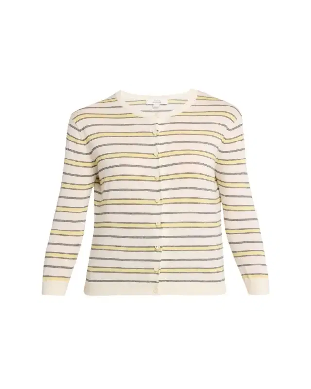 Vince Stripe Three-Quarter Sleeve Cardigan