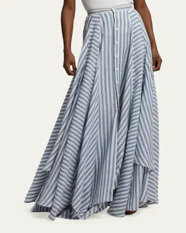 Ralph Lauren Collection Alternating Lines Umbrella Linen Skirt | Thumbnail 4
