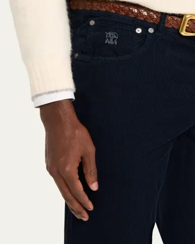 Brunello Cucinelli Men's Micro-Corduroy Straight Leg Five-Pocket Pants | Thumbnail 5
