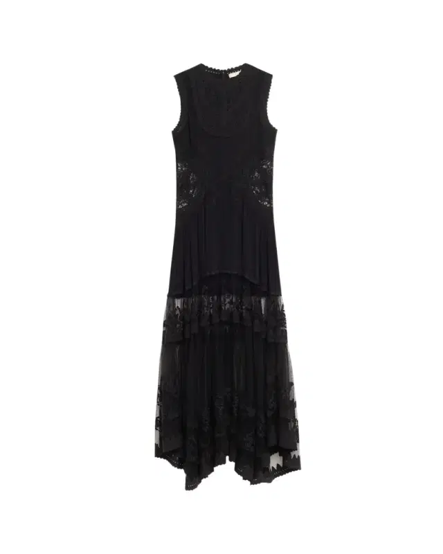 Floral Lace Silk Crepe De Chine Gown