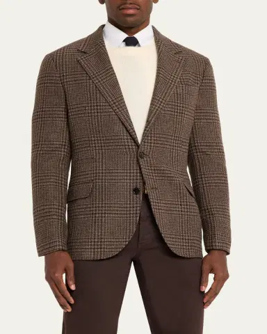Brunello Cucinelli Men's Cashmere Houndstooth Check Single-Breasted Sport Coat | Thumbnail 4