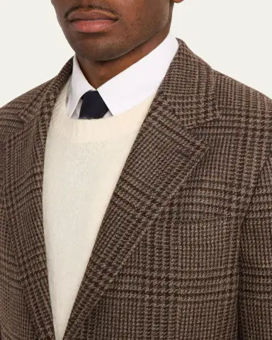 Brunello Cucinelli Men's Cashmere Houndstooth Check Single-Breasted Sport Coat | Thumbnail 5