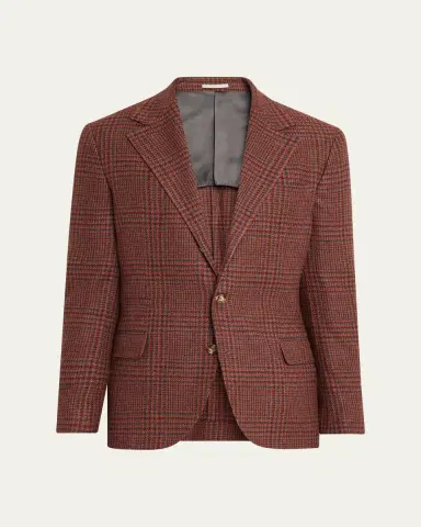 Brunello Cucinelli Men's Cashmere Houndstooth Check Single-Breasted Sport Coat | Thumbnail 6