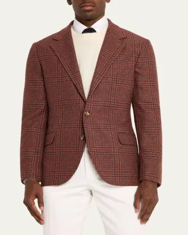 Brunello Cucinelli Men's Cashmere Houndstooth Check Single-Breasted Sport Coat | Thumbnail 9