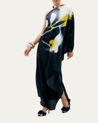 Silvia Tcherassi Erica Floral Silk One-Shoulder Maxi Dress | Thumbnail 2