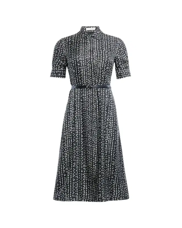 Kieran Abstract-Print Short-Sleeve Midi Shirtdress With Belt