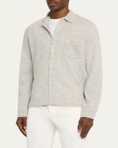 OFFICINE GÉNÉRALE Men's Wool/Cashmere Melange Knit Long-Sleeve Shirt | Thumbnail 4