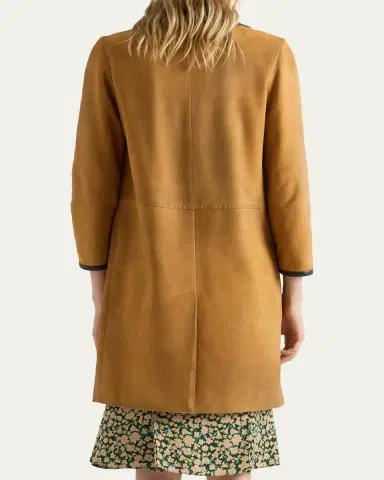 Prada Single-Breasted Suede Coat with Leather Trim | Thumbnail 3 Prada Single-Breasted Suede Coat with Leather Trim | Thumbnail 3