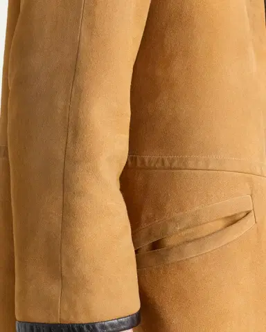 Prada Single-Breasted Suede Coat with Leather Trim | Thumbnail 5 Prada Single-Breasted Suede Coat with Leather Trim | Thumbnail 5