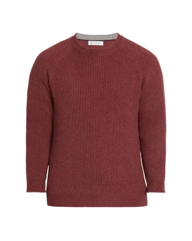 Brunello Cucinelli Men's Cashmere Rib Raglan-Sleeve Crewneck Sweater