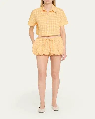 Simkhai Addie Textured Gingham Bubble Shorts | Thumbnail 2