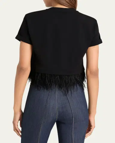 Cinq à Sept Cropped Feather-Trim Tee | Thumbnail 2