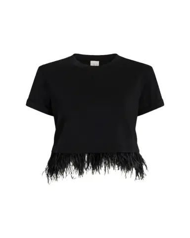 Cinq à Sept Cropped Feather-Trim Tee | Thumbnail 1