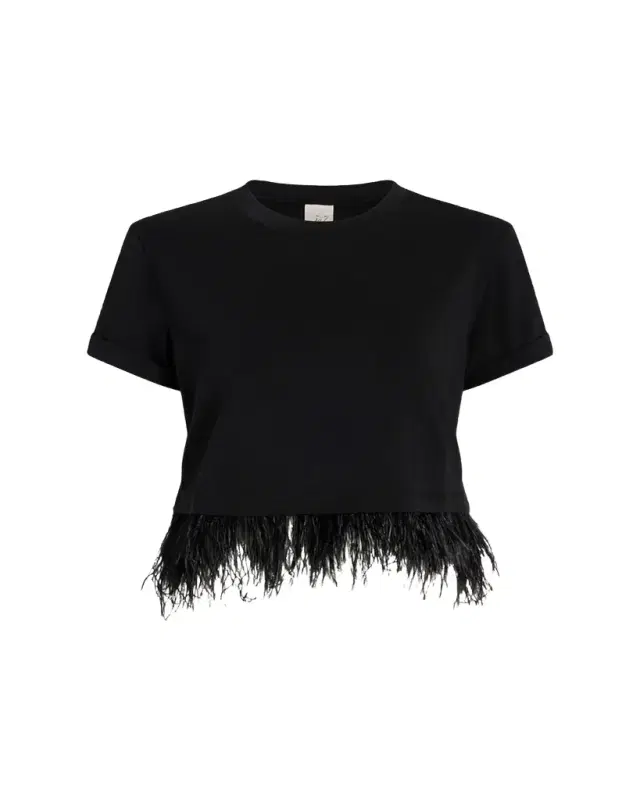 Cropped Feather-Trim Tee