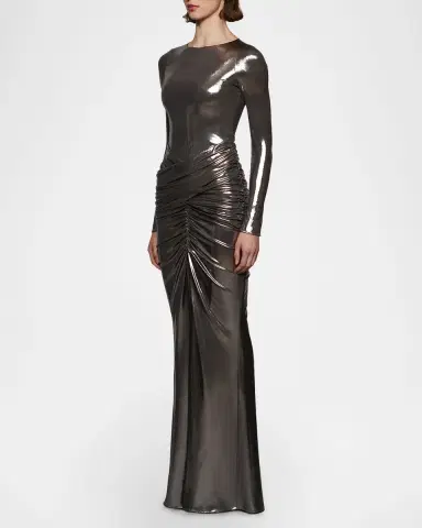 Et Ochs Stella Ruched Metallic Jersey Bodycon Gown | Thumbnail 3