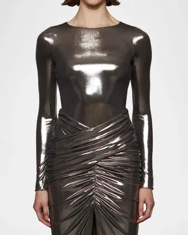 Et Ochs Stella Ruched Metallic Jersey Bodycon Gown | Thumbnail 4