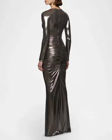Et Ochs Stella Ruched Metallic Jersey Bodycon Gown | Thumbnail 5