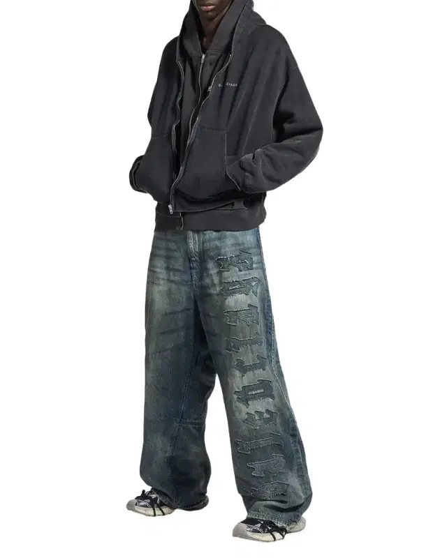 Men 's Minimal Gothic Denim Baggy Wide-Leg Pants