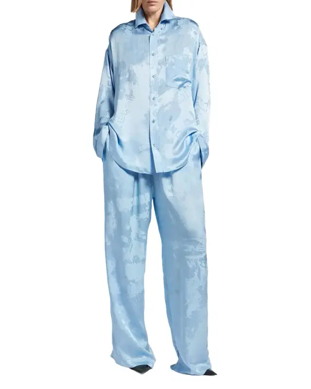 Logo Silk Jacquard Wide-Leg Pajama Pants