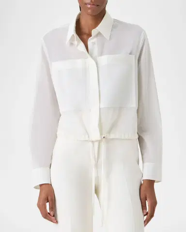 Akris Cotton Drawstring Collared Blouson Shirt | Thumbnail 3 Akris Cotton Drawstring Collared Blouson Shirt | Thumbnail 3