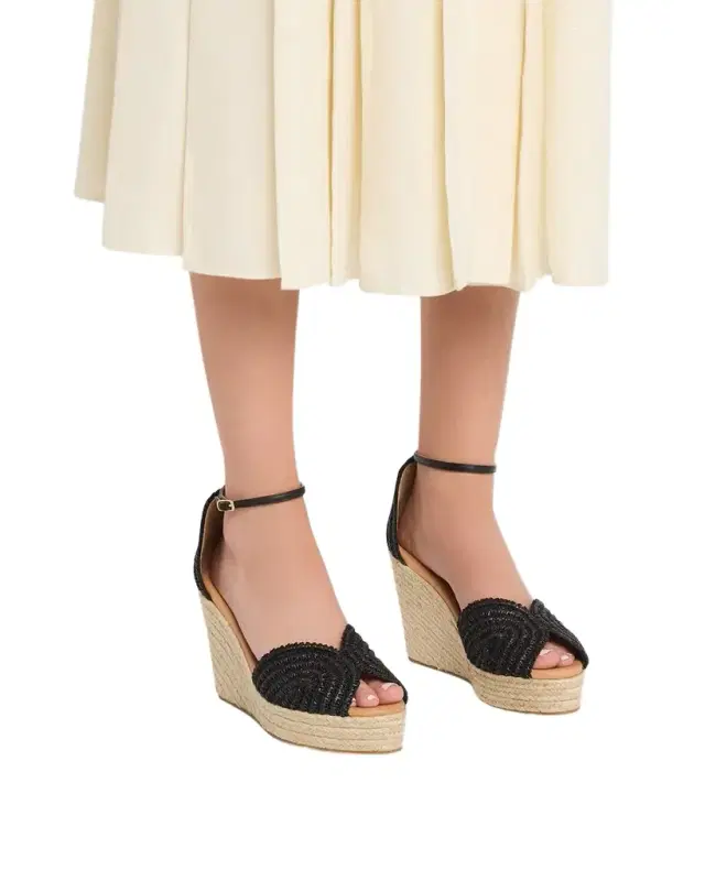 Odissi 95mm Ava Raffia Espadrille Wedge Sandals