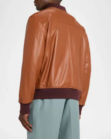 Isaia Men's Leather Bomber Jacket | Thumbnail 2