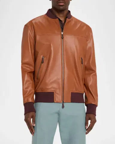 Isaia Men's Leather Bomber Jacket | Thumbnail 3