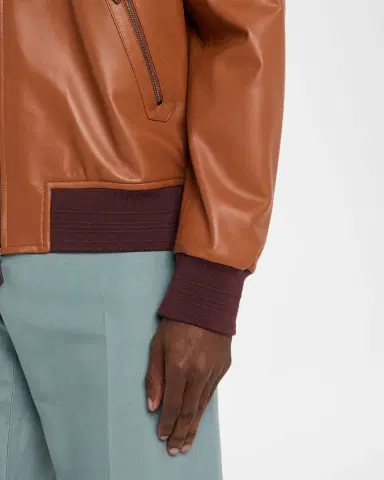 Isaia Men's Leather Bomber Jacket | Thumbnail 4