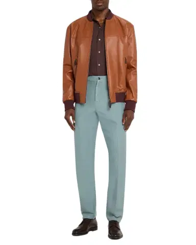 Isaia Men's Leather Bomber Jacket | Thumbnail 1