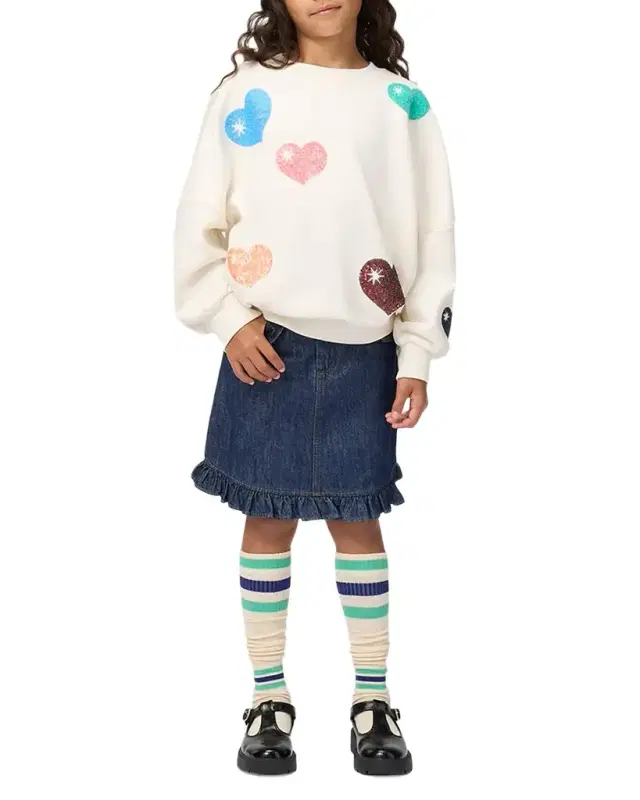 Molo Girl 's Berit Ruffled Sparkly Denim Skirt, Size 3-6