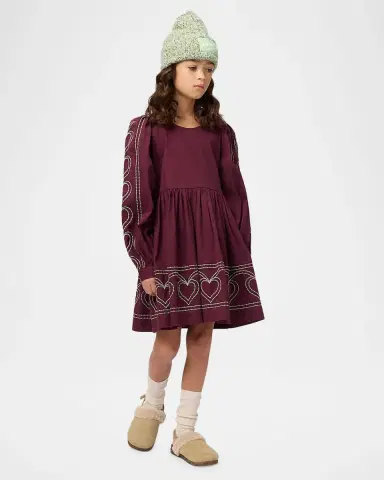 Molo Girl's Cybil Embroidered Long-Sleeve Poplin Dress, Size 7-12 | Thumbnail 2