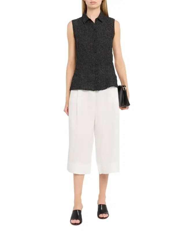 Eileen Fisher Crinkled Organic Linen Grid Shirt