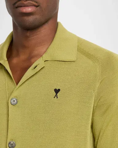 AMI PARIS Men's Embroidered-Logo Wool Knit Cardigan | Thumbnail 4 AMI PARIS Men's Embroidered-Logo Wool Knit Cardigan | Thumbnail 4