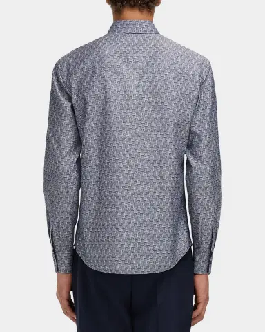 Ferragamo Men's Geometric Gancini Cotton Button-Down Shirt | Thumbnail 2
