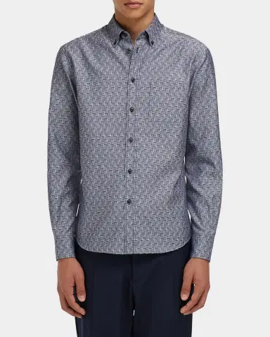 Ferragamo Men's Geometric Gancini Cotton Button-Down Shirt | Thumbnail 3