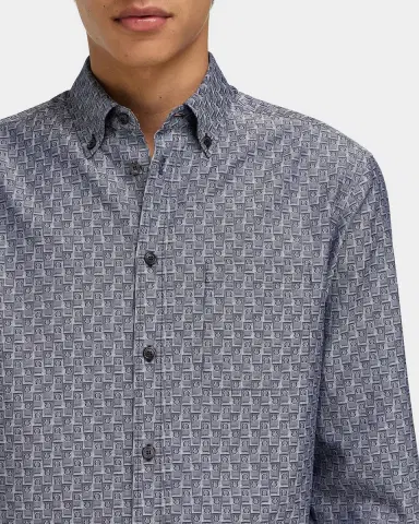 Ferragamo Men's Geometric Gancini Cotton Button-Down Shirt | Thumbnail 4