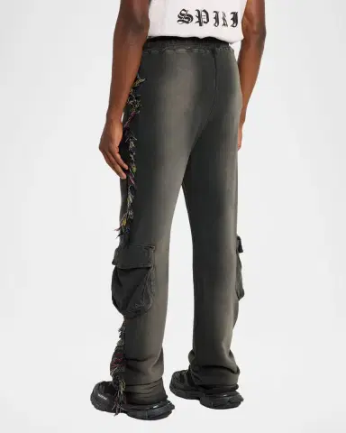 Alchemist Men's Cotton Know U Rider Fringed Cargo Sweatpants | Thumbnail 2 Alchemist Men's Cotton Know U Rider Fringed Cargo Sweatpants | Thumbnail 2