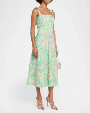 Shoshanna Majorelle Floral-Print Stretch Cotton Midi Dress | Thumbnail 3