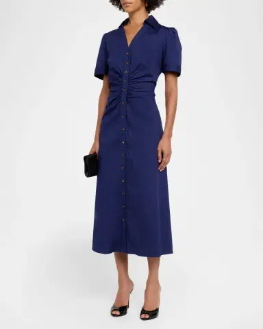 Shoshanna Barnet Ruched Stretch Cotton Midi Shirtdress | Thumbnail 3 Shoshanna Barnet Ruched Stretch Cotton Midi Shirtdress | Thumbnail 3