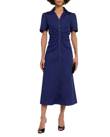 Shoshanna Barnet Ruched Stretch Cotton Midi Shirtdress | Thumbnail 1 Shoshanna Barnet Ruched Stretch Cotton Midi Shirtdress | Thumbnail 1