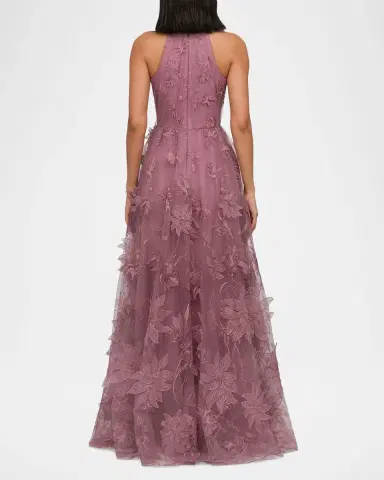 THEIA Floral-Embroidered Halter Tulle Gown | Thumbnail 2 THEIA Floral-Embroidered Halter Tulle Gown | Thumbnail 2