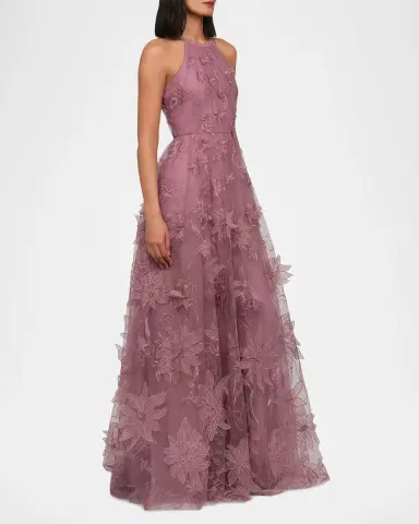 THEIA Floral-Embroidered Halter Tulle Gown | Thumbnail 3 THEIA Floral-Embroidered Halter Tulle Gown | Thumbnail 3