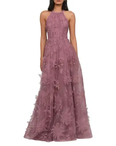 THEIA Floral-Embroidered Halter Tulle Gown | Thumbnail 1 THEIA Floral-Embroidered Halter Tulle Gown | Thumbnail 1