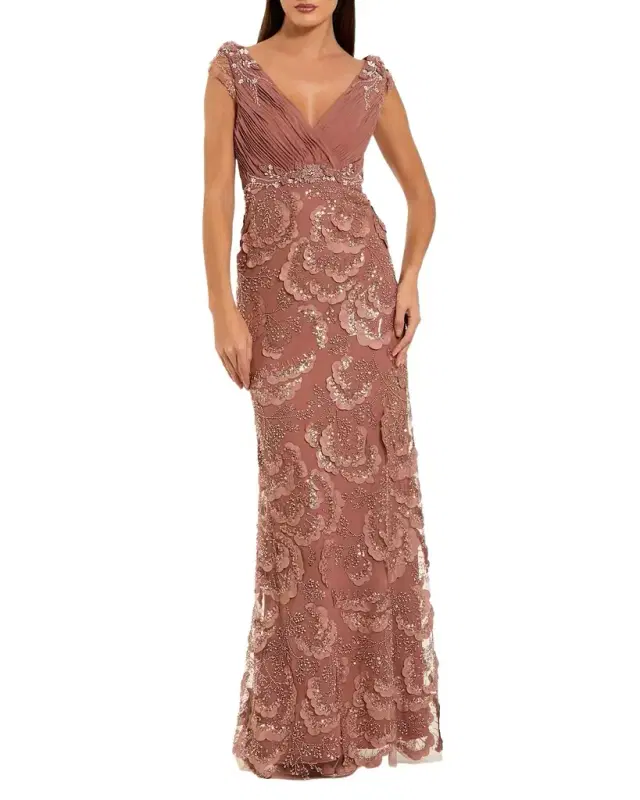 Mac Duggal Embellished Floral Column Gown