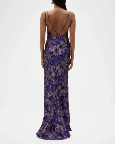 Amsale Cowl-Neck Sleeveless Long Floral Gown | Thumbnail 2 Amsale Cowl-Neck Sleeveless Long Floral Gown | Thumbnail 2